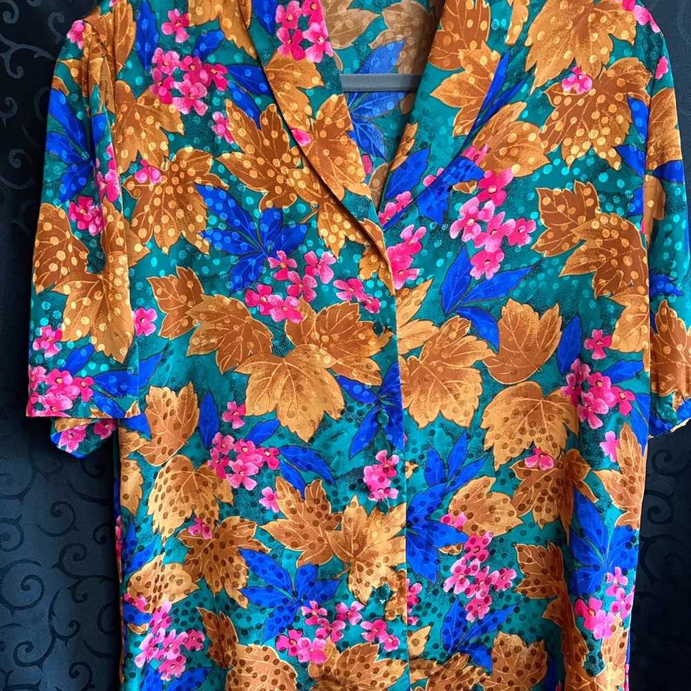 Vintage 80s Short Sleeve Floral Blouse